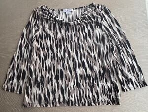 Liz Claiborne Petite Blouse PL Abstract Pattern Drape Neck 3/4 Sleeve
